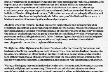 Statement of the Afghanistan Freedom Front